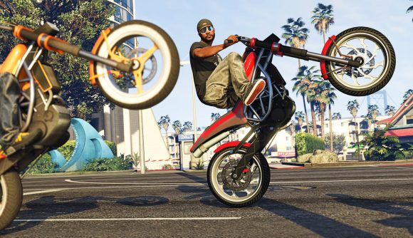 Two GTA Online players doing a wheelie