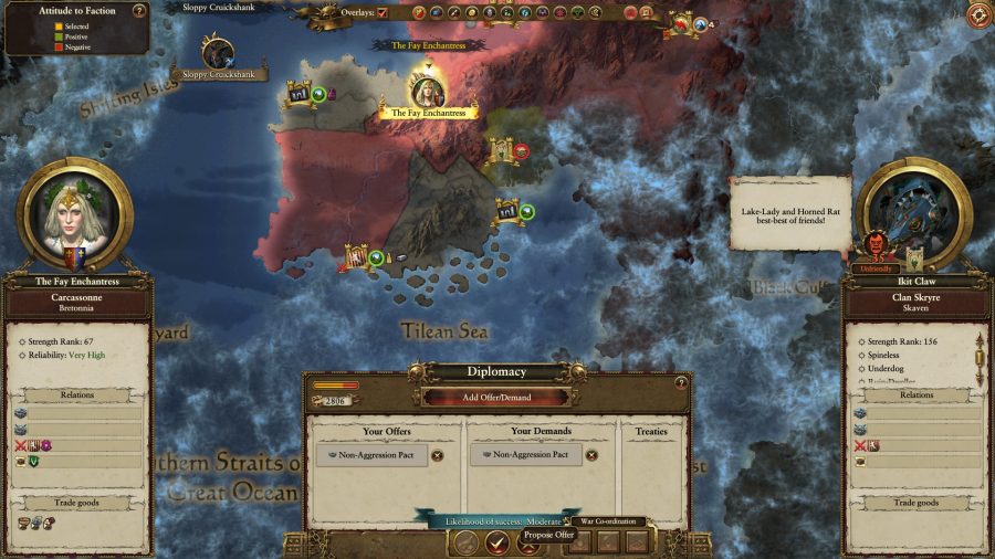 A sample shot of the diplomacy interface in Warhammer 2