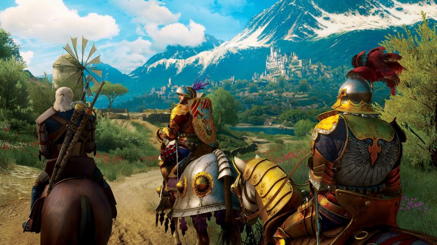 Geralt riding on horseback in The Witcher 3 Blood and Wine
