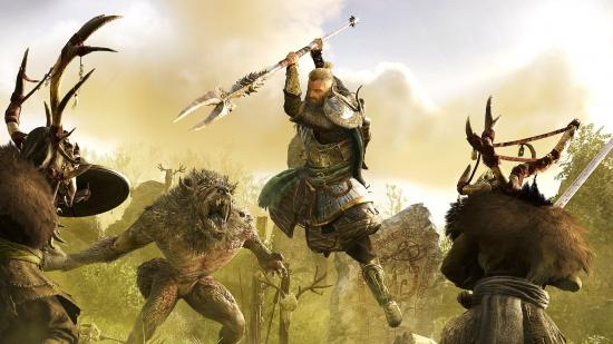 Eivor battling beasts and druids in Assassin's Creed Valhalla: Wrath of the Druids DLC