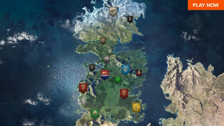 A top down view of Westeros in Game of Thrones Winter is Coming