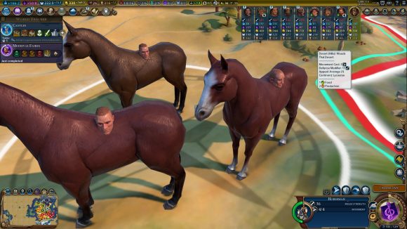 A civ 6 horeseman unit where there's just a head sitting atop a horse