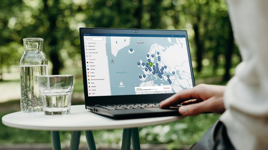 NordVPN runs on a Windows laptop, showing all the locations you can choose from