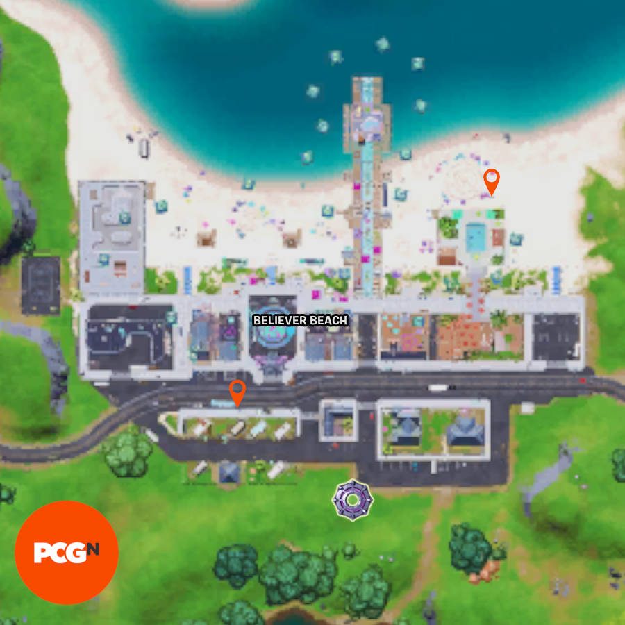 The Fortnite boom box locations at Believer Beach