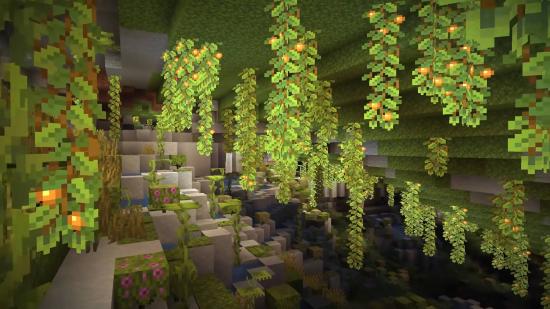 A look at the Lush Caves in the Minecraft 1.18 update.
