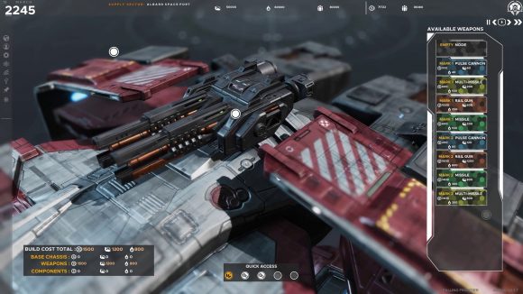 A close up of a weapon slot in falling frontier's ship designer