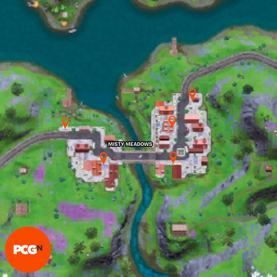 All of the locations for the Fortnite missing persons signs in Misty Meadows.