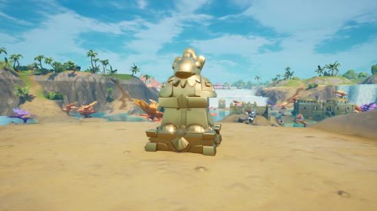 One of the Coral Castle Fortnite artifacts is a gold fish statue.
