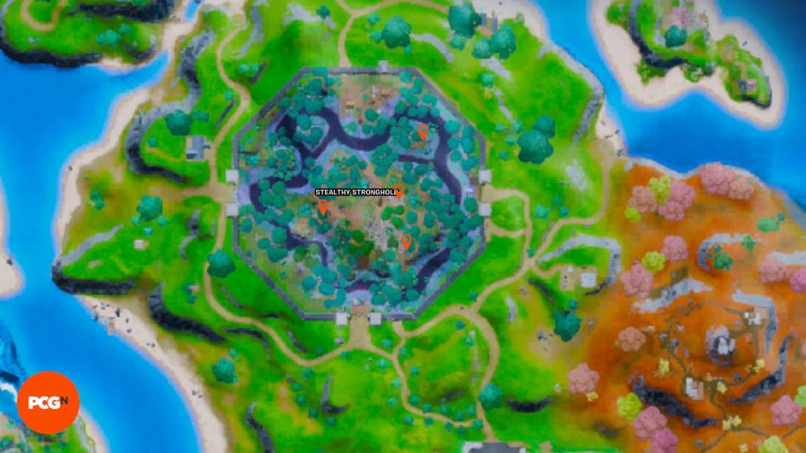 All four locations for the Fortnite Stealthy Stronghold artifacts.