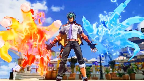 A character from King of Fighters 15 takes the stage