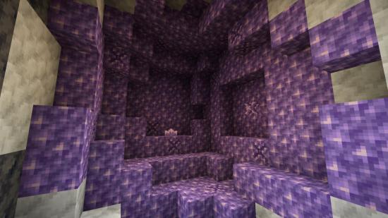 The inside of a Minecraft amethyst geode