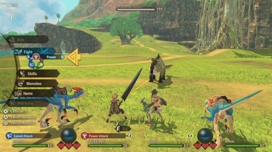 Combat screen in Monster Hunter Stories 2