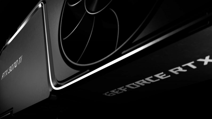A closeup of Nvidia's new RTX 3070 Ti Founders Edition, with its single fan design