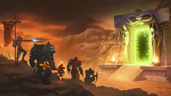 Several WoW Classic characters look to the Dark Portal