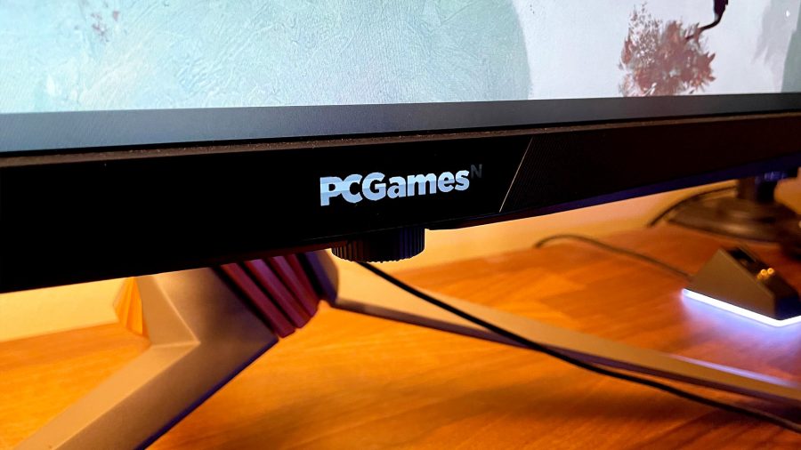 The Asus ROG Swift PG32UQX has a small OLED screen on its lower bezel, which you can customise. We put the PCGamesN logo on it