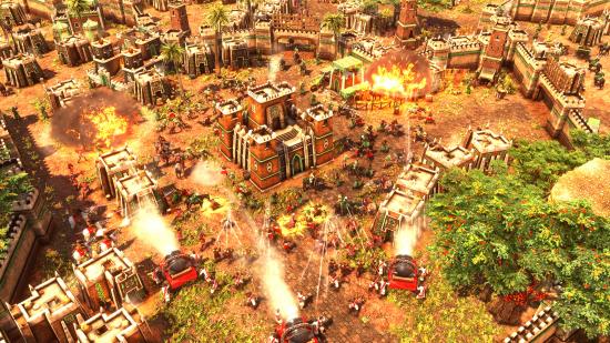 Siege artillery attack an african town in Age of Empires 3 definitive edition
