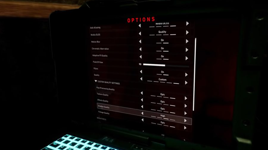 The Back 4 Blood PC settings menu includes settings for everything from DLSS to FOV