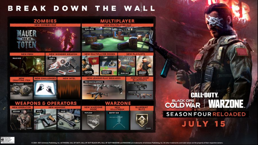 The Call of Duty season 4 roadmap shows the new Zombies map, Maur Der Toten, the new Rush multiplayer map, and other content coming to the game