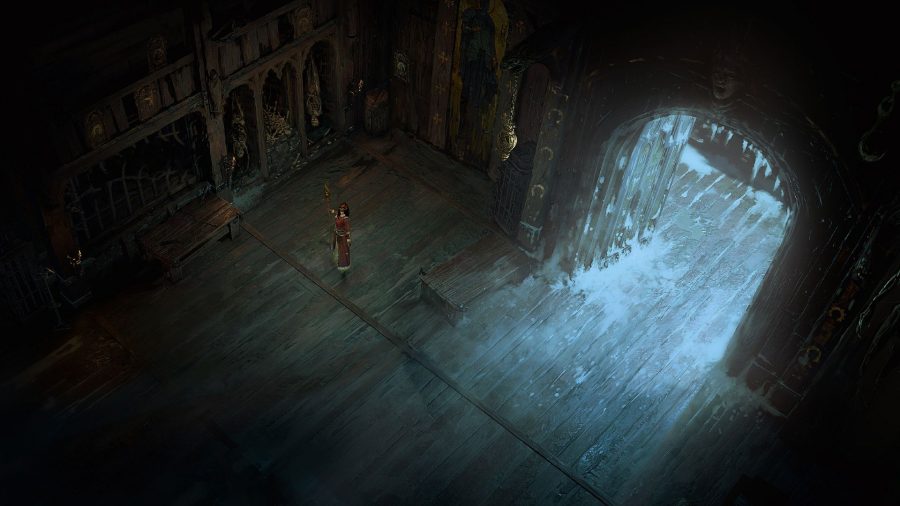 Interior of a cathedral in Diablo 4