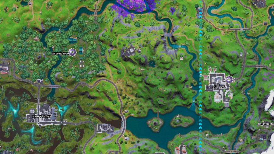 An example of the Fortnite map where the abductors are icons over certain locations. These change every match.