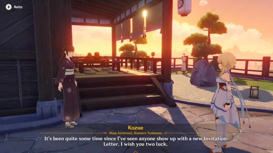 Standing outside the Komore Teahouse in Genshin Impact