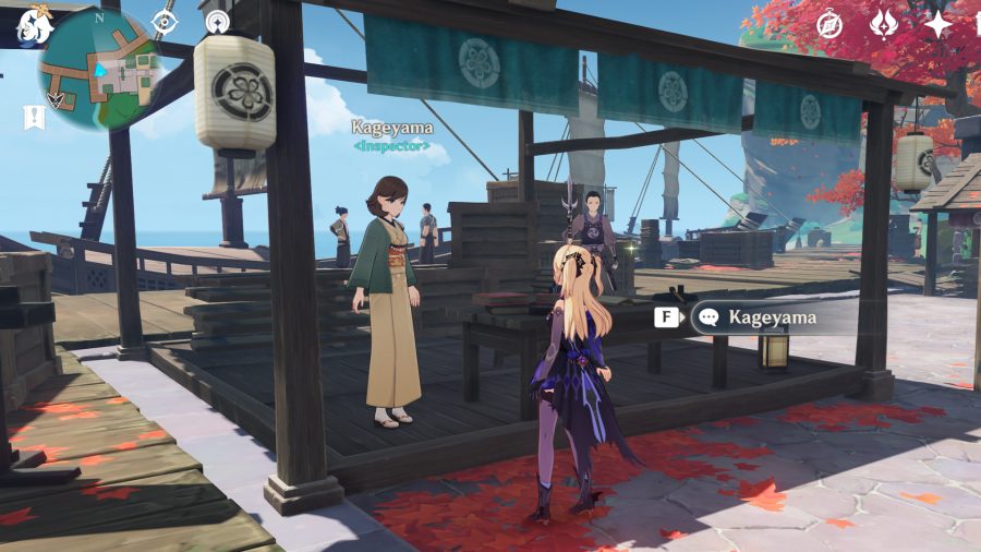 Two characters talking outside in Genshin Impact