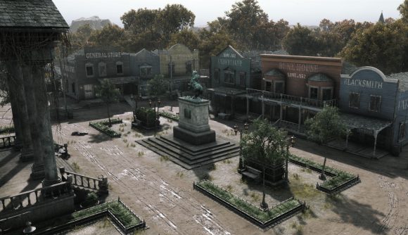 The town of Upper DeSalle is seen from a high vantage point in Hunt: Showdown's new map