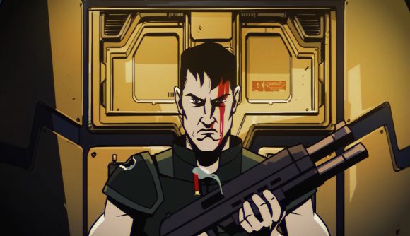 An animated space marine ejects a spent shell from a shotgun in the trailer for Jupiter Hell
