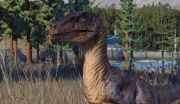 A velociraptor searches for its next meal in Jurassic World Evolution 2