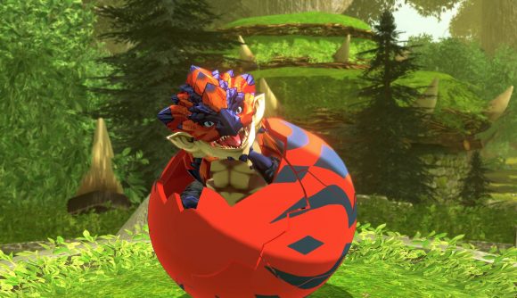 A monster hatching from a red egg in Monster Hunter Stories 2