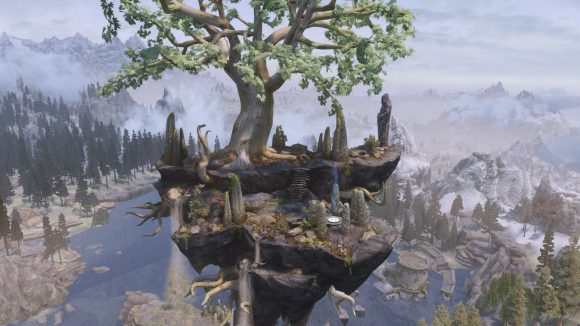 A Skyrim mod of the Norse mythology world tree Yggdrasil in the sky