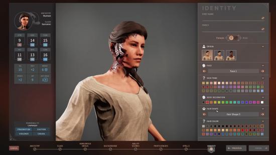 Solasta's Sorcerer class appears with the draconic bloodline in a character creator