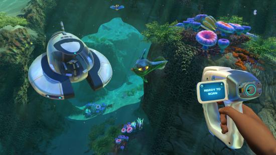 A player under water using the best Subnautica mods
