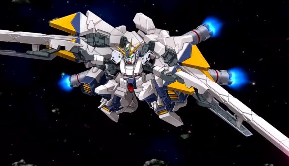 A Gundam suit flies in space in Super Robot Wars 30