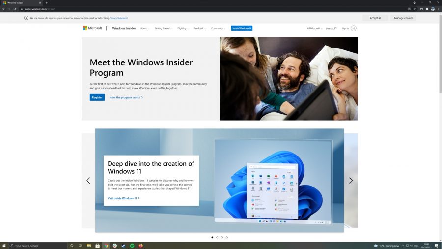 A screenshot of the Windows Insider website
