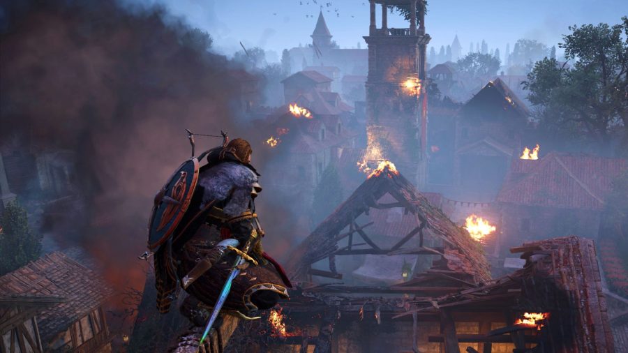 A burning French city in Assassin's Creed Valhalla's Siege of Paris DLC