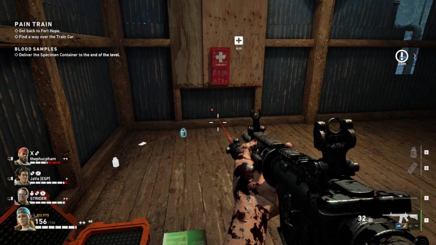 Looking at a healing station in Back 4 Blood. Some discipline perk cards boost healing.