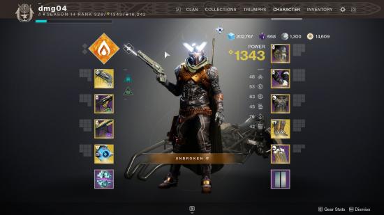 Destiny 2's character screen, including some Lucky Pants