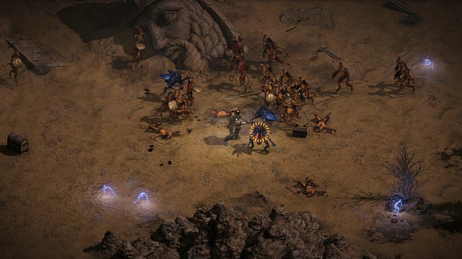 Fighting many enemies in Diablo 2 Resurrected.