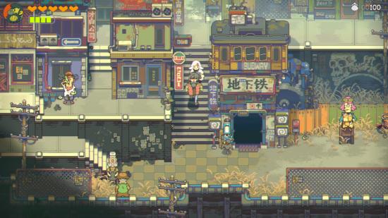 John and Sam explore a city in Eastward, coming soon to Steam and GOG