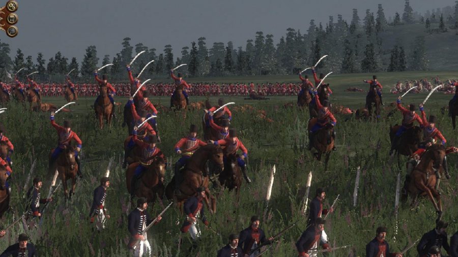 Kavaleri menuduh beberapa infanteri yang melarikan diri, Sabre dibesarkan