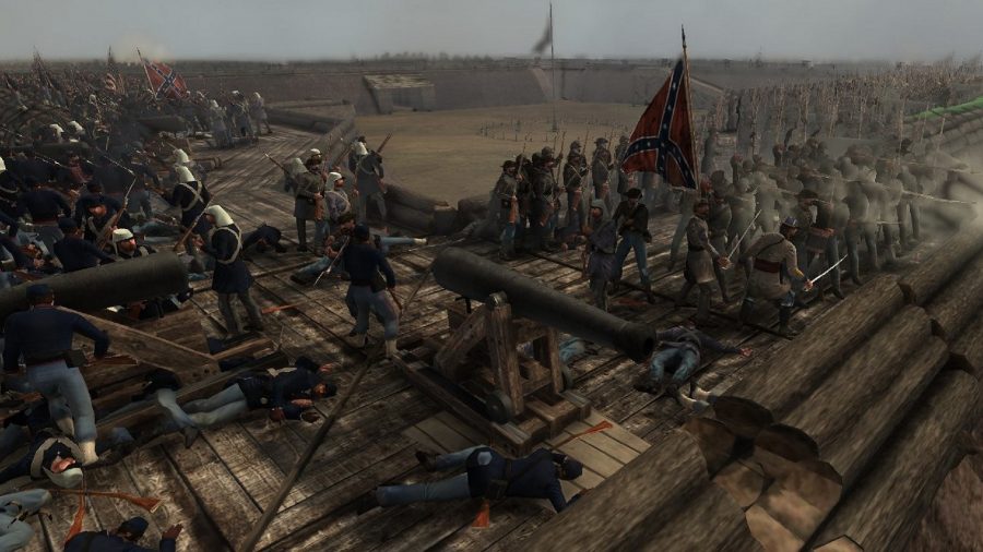 Soldados confederados que manejan un fuerte en Empire Total War Mod American Civil War War