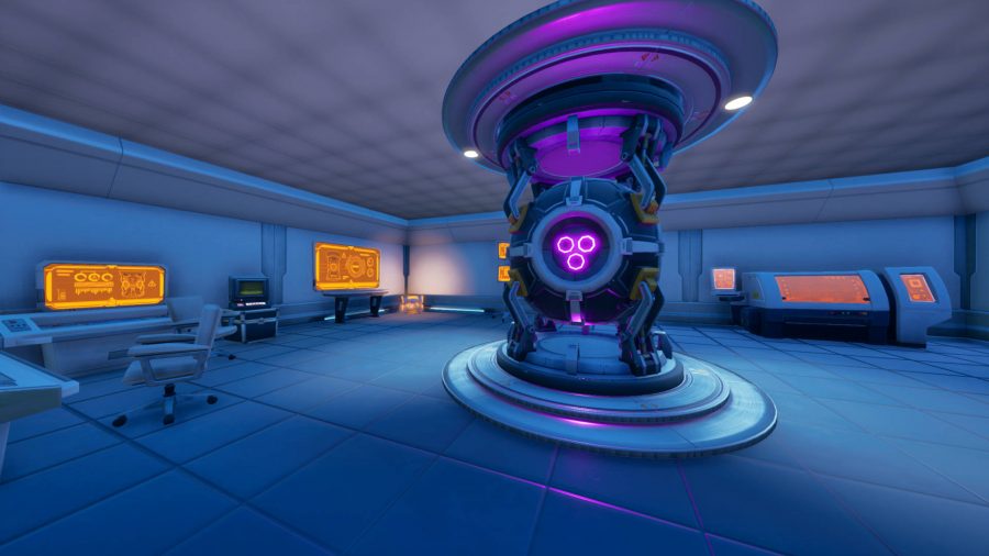 The big thing in the middle of the room is the Fortnite countermeasure device. A computer can be seen to the left of it.