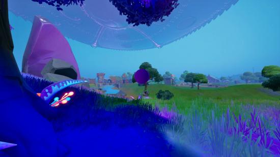 This purple floating orb is one of the Fortnite alien devices needed to activate the countermeasure.