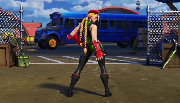 Street Fighter's Cammy shows off her win pose in Fortnite