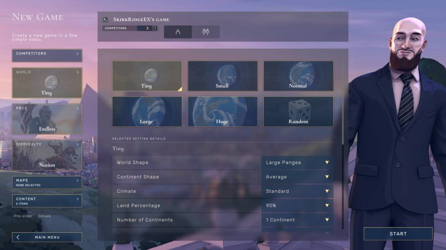 the world setting tab in strategy game humankind