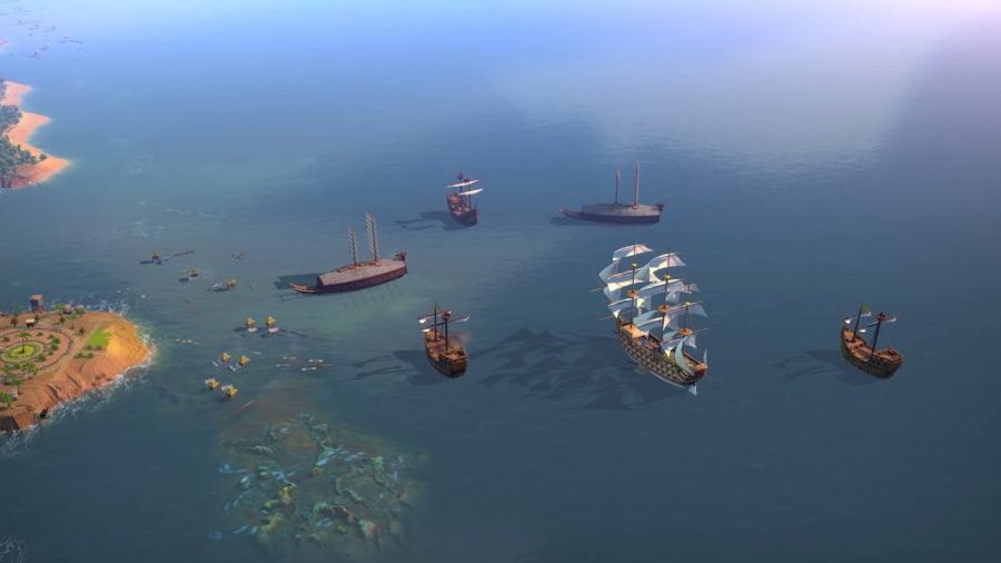 Humankind ships gathering off the coast
