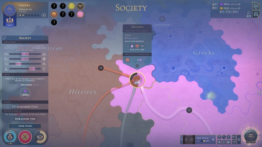 Στρατηγική Game Humankind, όπου ένα έδαφος βρίσκεται υπό ανταγωνισμό από διάφορες αυτοκρατορίες