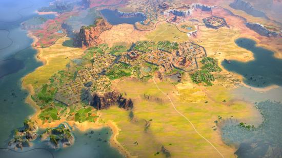 A city on a hilltop in strategy game Humankind