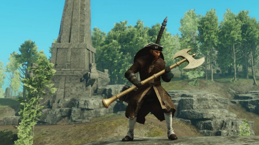 A New World character holding the great axe